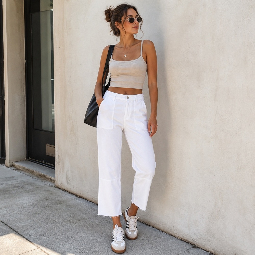 Sanctuary Surplus Women White Utility Distressed Crop Pants 32 Retro Vacation